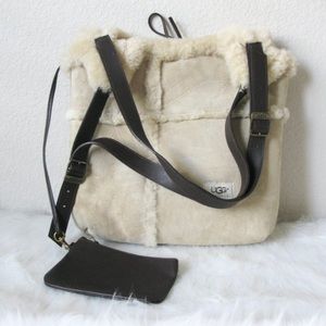 Ugg Australia Suede Shearling Large Shopper Tote w/ Coin Purse